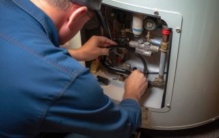 Licensed plumber repairing a residential water heater in Nogales